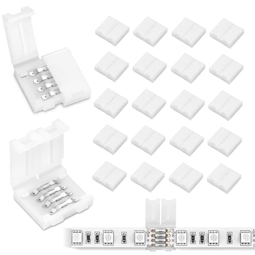 DIANZHU 20Pcs 4-Pin LED Strip Connectors, 10mm Wide Unwired Solderless LED Light Connectors, Easily Extend or Splice SMD 5050 RGB Multicolor Light Strips - Image 1