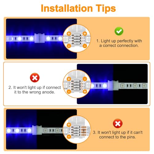 DIANZHU 20Pcs 4-Pin LED Strip Connectors, 10mm Wide Unwired Solderless LED Light Connectors, Easily Extend or Splice SMD 5050 RGB Multicolor Light Strips - Image 5
