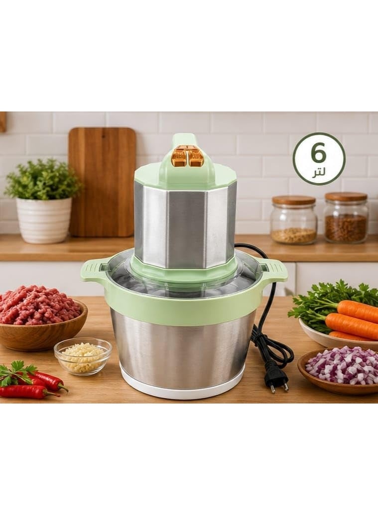 Electric kitchen grinder, stainless steel bowl, light green color, versatile, 6-liter capacity - Image 2