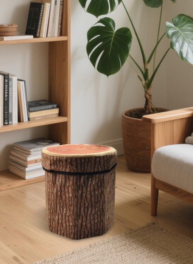 CHEFAN Fruit Storage Stool Ottoman,Tree Stump Stool, Cute Folding Storage Toy Box, Collapsible Seat Chest, Wood Stump Organizer Stool for Toy, Cloth and Kids - Image 3