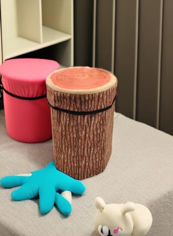 CHEFAN Fruit Storage Stool Ottoman,Tree Stump Stool, Cute Folding Storage Toy Box, Collapsible Seat Chest, Wood Stump Organizer Stool for Toy, Cloth and Kids - Image 5