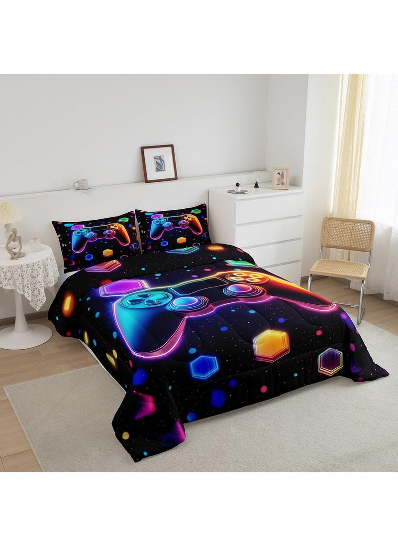 Castle Fairy Twin Gamepad Bedding Set Kids Comforter Sets Boys Gamer Gaming Themed Bedding Comforter Sets Cool Game Geometric Hexagon Quilt Sets for Boys Adult Video Games Duvet Insert with 1 Pillowcase  - Image 2