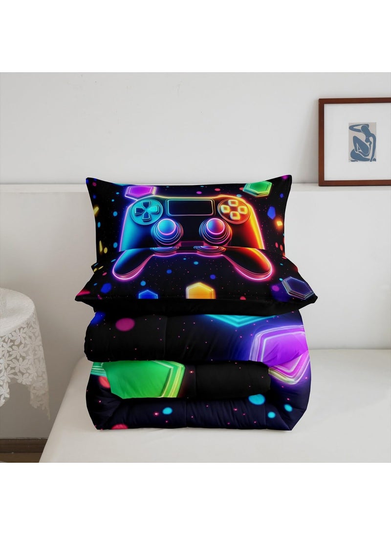 Castle Fairy Twin Gamepad Bedding Set Kids Comforter Sets Boys Gamer Gaming Themed Bedding Comforter Sets Cool Game Geometric Hexagon Quilt Sets for Boys Adult Video Games Duvet Insert with 1 Pillowcase  - Image 5
