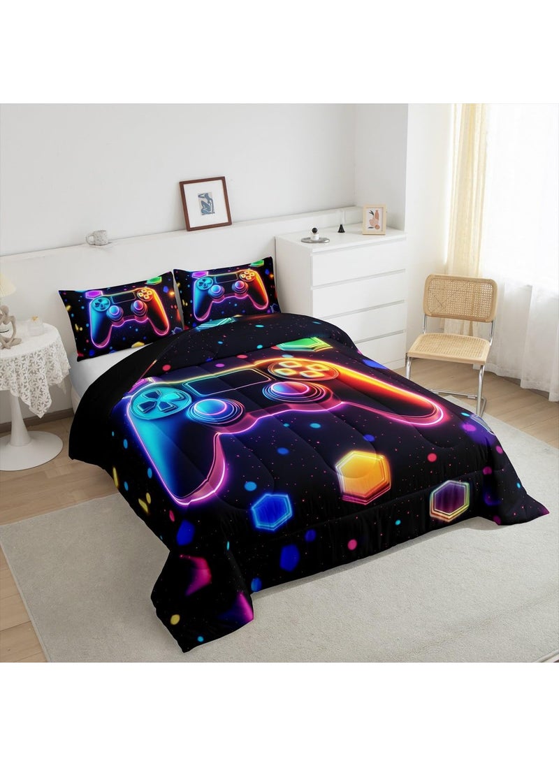 Castle Fairy Twin Gamepad Bedding Set Kids Comforter Sets Boys Gamer Gaming Themed Bedding Comforter Sets Cool Game Geometric Hexagon Quilt Sets for Boys Adult Video Games Duvet Insert with 1 Pillowcase  - Image 4
