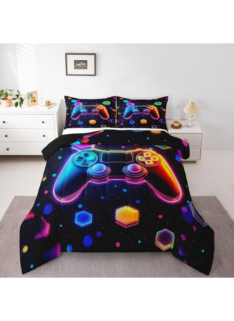 Castle Fairy Twin Gamepad Bedding Set Kids Comforter Sets Boys Gamer Gaming Themed Bedding Comforter Sets Cool Game Geometric Hexagon Quilt Sets for Boys Adult Video Games Duvet Insert with 1 Pillowcase  - Image 3