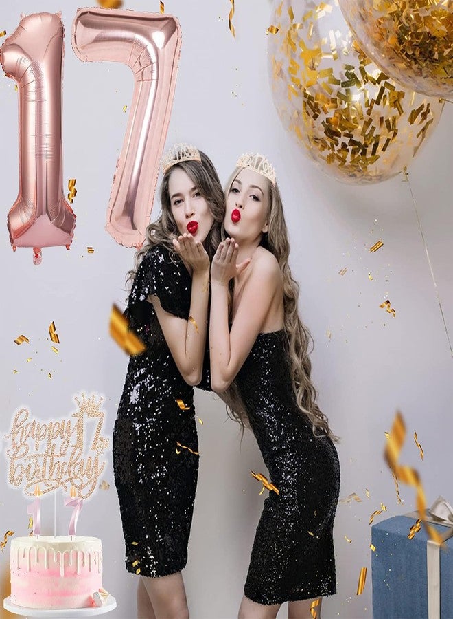 مجموعة زينة عيد الميلاد السابع عشر للفتيات، تتضمن 8 قطع: زينة كعكة عيد الميلاد، وشاح ملكة عيد الميلاد مع دبوس لؤلؤي، تاج مرصع بأحجار الراين، مجموعة شموع وأرقام وبالونات، لون ذهبي وردي. - Image 5