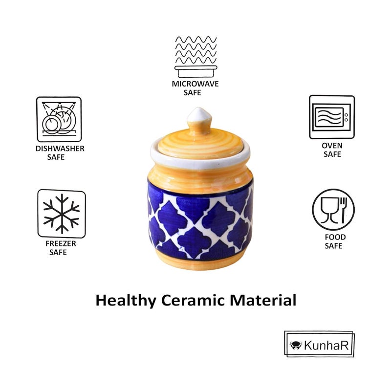 KunhaR Ceramic Multipurpose Jar 600 Ml 1 Piece Yellow Blue - Image 4