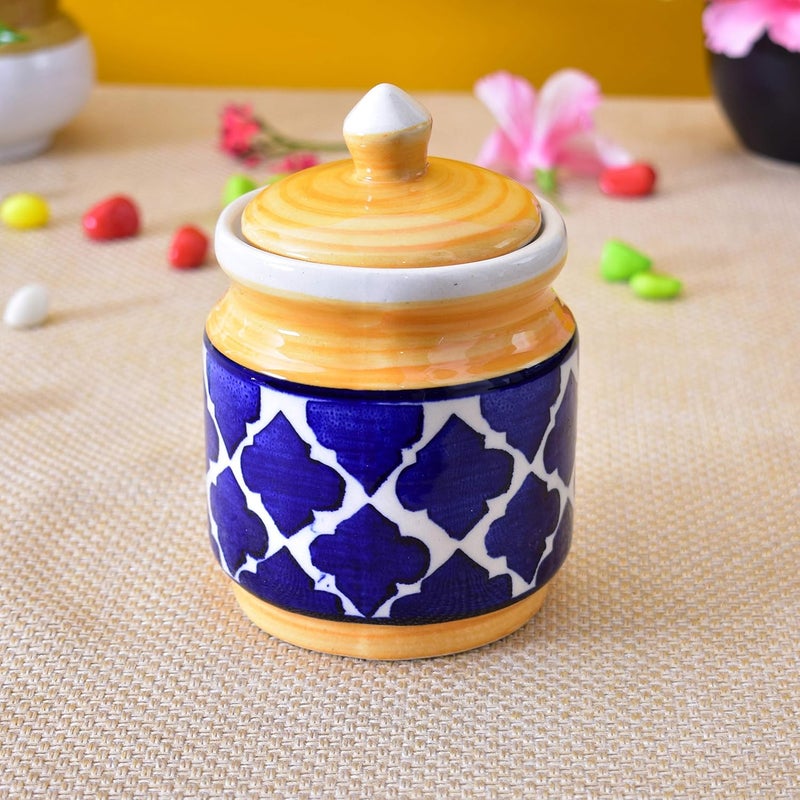 KunhaR Ceramic Multipurpose Jar 600 Ml 1 Piece Yellow Blue - Image 1