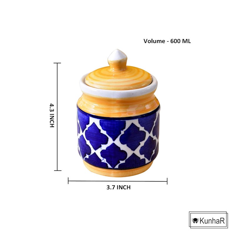 KunhaR Ceramic Multipurpose Jar 600 Ml 1 Piece Yellow Blue - Image 3
