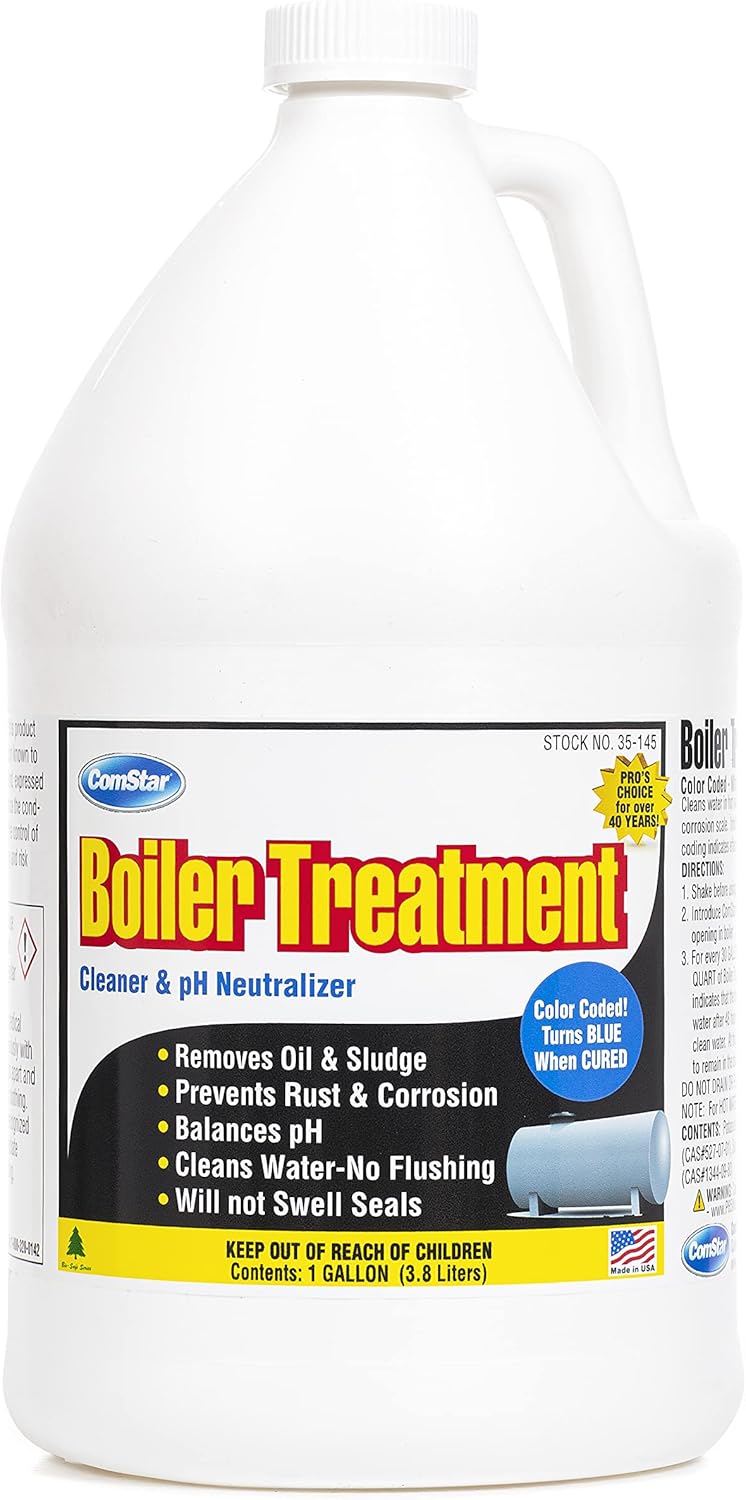 Comstar Boiler Treatment w/Blue Color Indicator, Boiler Water Cleaner & pH Neutralizer, Prevents Rust, Scale in Boiler Water Without Flushing, Helps to Remove Oil & Sludge, 1 Gallon (35-145) - Image 1