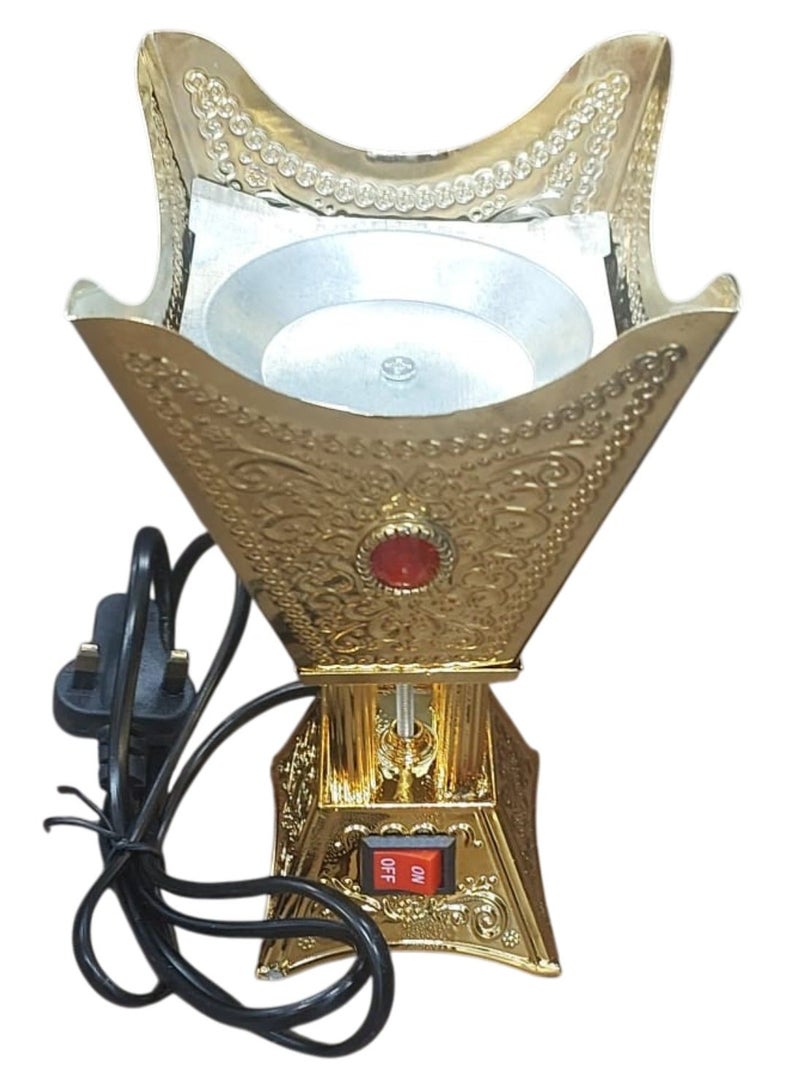 GOOAS Luxury Hexagonal Electric Incense Burner Oud Mabkhara with Safety On/ Off Switch and Power Indicator Light for Home, Office and celebrations Decor - Gold - Image 1