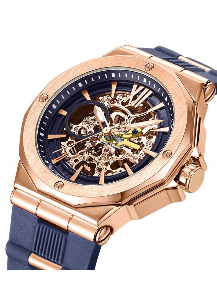 Watch Men's Stainless Steel Round Shape Waterproof Sport Watch Luxury Silicone band Automatic Wrist Watch - Image 1