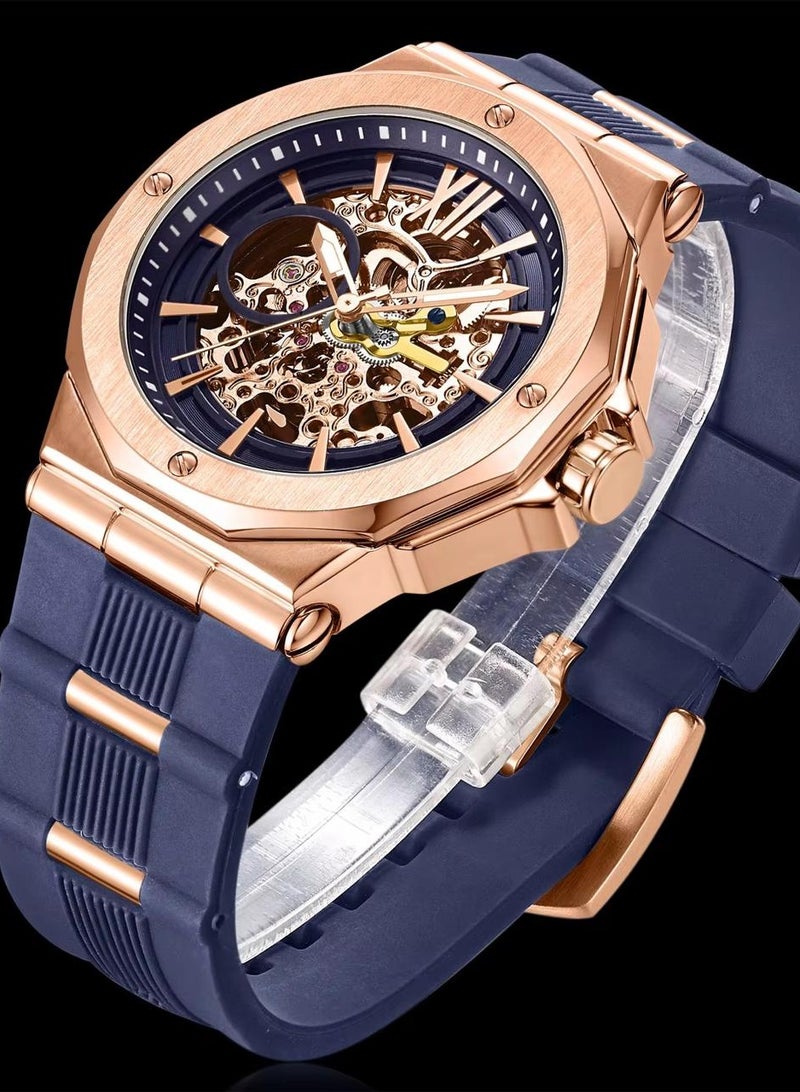 Watch Men's Stainless Steel Round Shape Waterproof Sport Watch Luxury Silicone band Automatic Wrist Watch - Image 2
