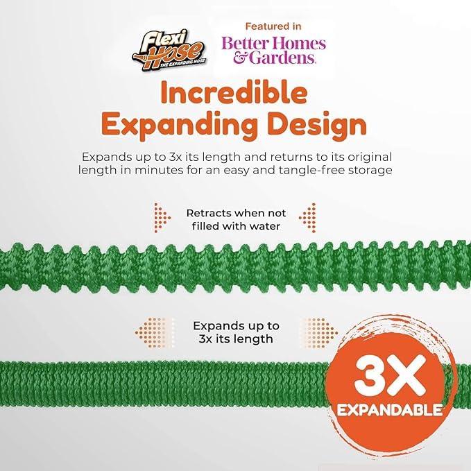 Flexi Hose with 8 Function Nozzle, 75FT - Lightweight Expandable Garden Hose, No-Kink Flexibility, 3/4 Inch Solid Brass Fittings and Double Latex Core - Green - Image 2