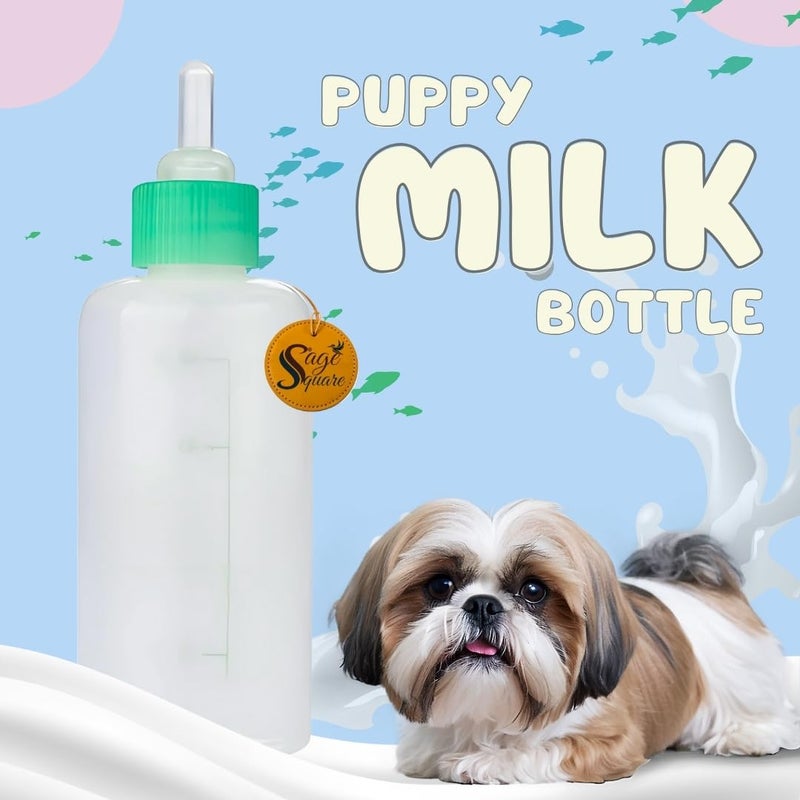 Sage Square Puppy Milk Feeding Nursing Bottle Kit with Naples & Cleaning Brush for New Born Puppy, Ergonomic Design for Comfortable Feeding Sessions (60ml)(Color May Varry) - Image 2