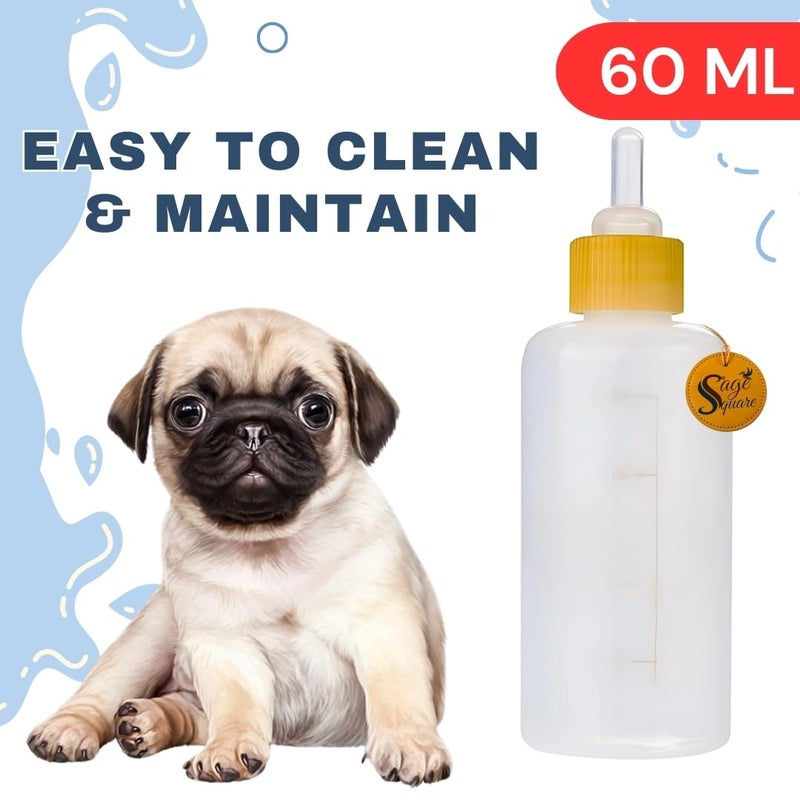 Sage Square Puppy Milk Feeding Nursing Bottle Kit with Naples & Cleaning Brush for New Born Puppy, Ergonomic Design for Comfortable Feeding Sessions (60ml)(Color May Varry) - Image 4