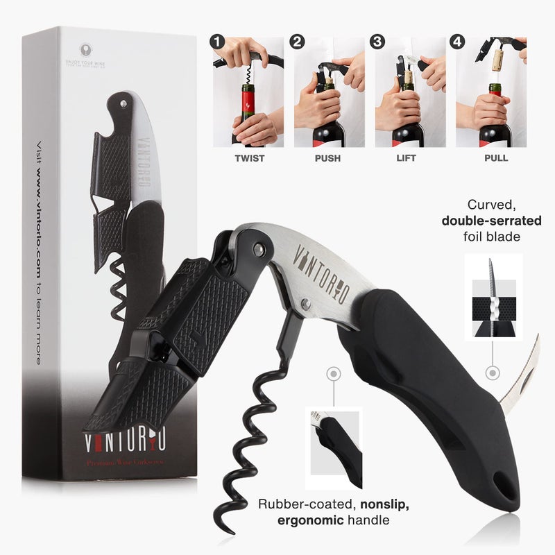 Vintorio Vintorio Professional Waiters Corkscrew - Wine Key with Ergonomic Rubber Grip, Beer Bottle Opener and Foil Cutter (3 Pack)  - Image 3