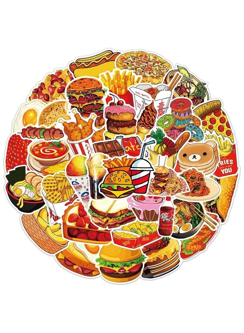 بيعتكلها 50 قطعة من ملصقات الجرافيتي لألعاب الأطفال والكمبيوتر المحمول والثلاجة والهاتف ولوح التزلج والكمبيوتر والسيارة ملصقات مقاومة للماء (عبوة من 50 قطعة، ملصقات جرافيتي للوجبات السريعة) - Image 1