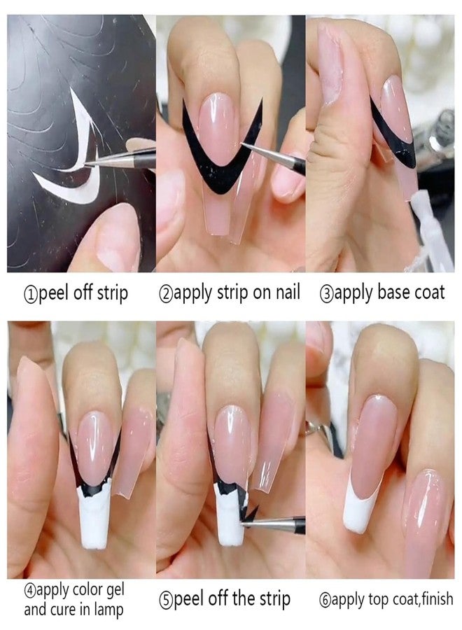 Pxiryanlow A Set of 6 Styles Black French Manicure Nail Art Stickers,French Manicure Strips Art Stickers Self-Adhesive Guides Art Stencil Tools for Designs,Nail Art Accessories - Image 5