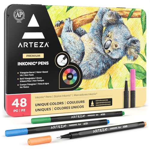 ARTEZA Inkonic Fineliner Pens Set of 48 04 mm Fine Tip Markers for Drawing Journaling Coloring Note Taking - Image 1