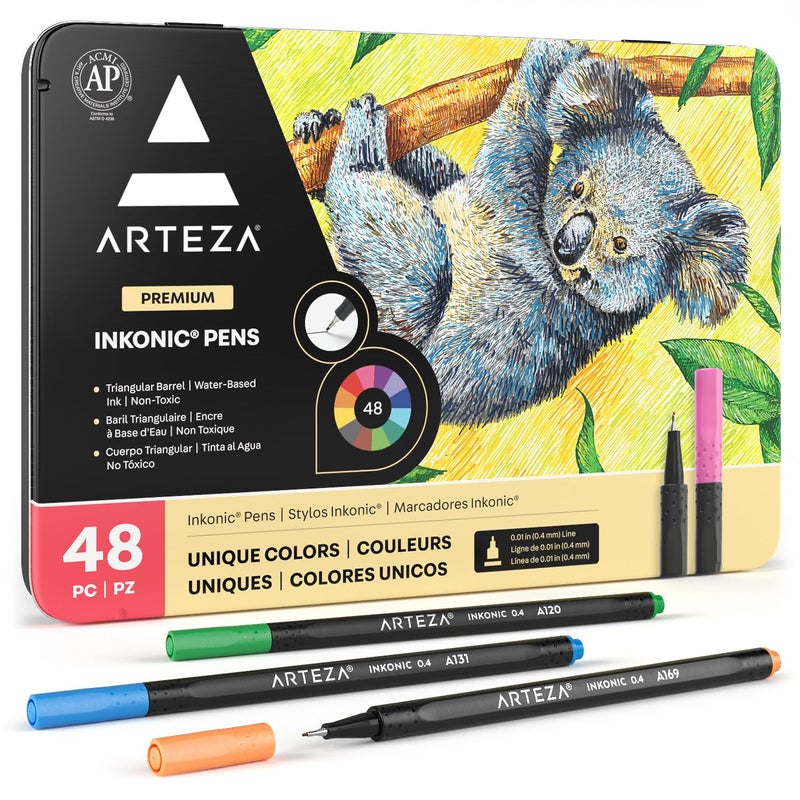 ARTEZA Inkonic Fineliner Pens Set of 48 04 mm Fine Tip Markers for Drawing Journaling Coloring Note Taking - Image 2