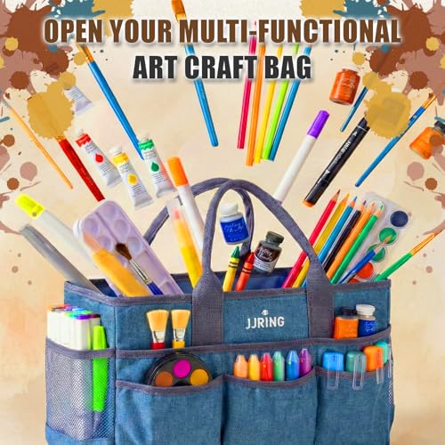 JJRING Large Art Supply Storage Tote Bag With 2 Mesh Side Pockets Front Elastic Pockets Sturdy Craft Organizer Caddy with Reinforced Bottom For Sewing Scrapbooking Teachers ArtistsGreen - Image 3
