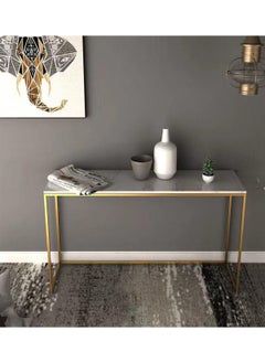 AGD Simple Home Decor Bedroom Side Tables Hallway Furniture 100cm Slim Dressing Tables Entrance Furniture Gold Metal Frame (Color: White)  - Image 3