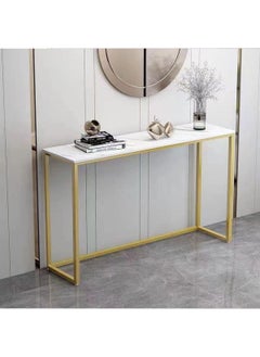 AGD Simple Home Decor Bedroom Side Tables Hallway Furniture 100cm Slim Dressing Tables Entrance Furniture Gold Metal Frame (Color: White)  - Image 4