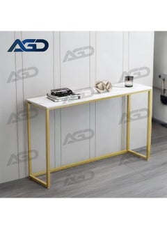 AGD Simple Home Decor Bedroom Side Tables Hallway Furniture 100cm Slim Dressing Tables Entrance Furniture Gold Metal Frame (Color: White)  - Image 5