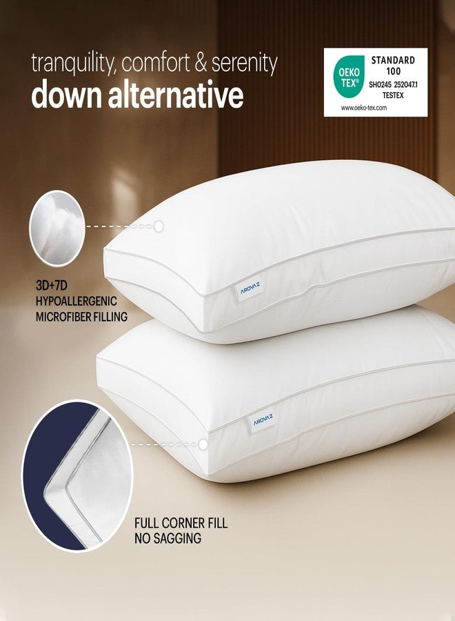 AROVAZ Bed Pillows for Sleeping Set of 2 (White), Soft Down Alternative Pillow for Back, Stomach or Side Sleepers, Comfortable Fluffy Supportive Down Alternative Filling (King - (Pack of 2) - Color: White) - Image 3