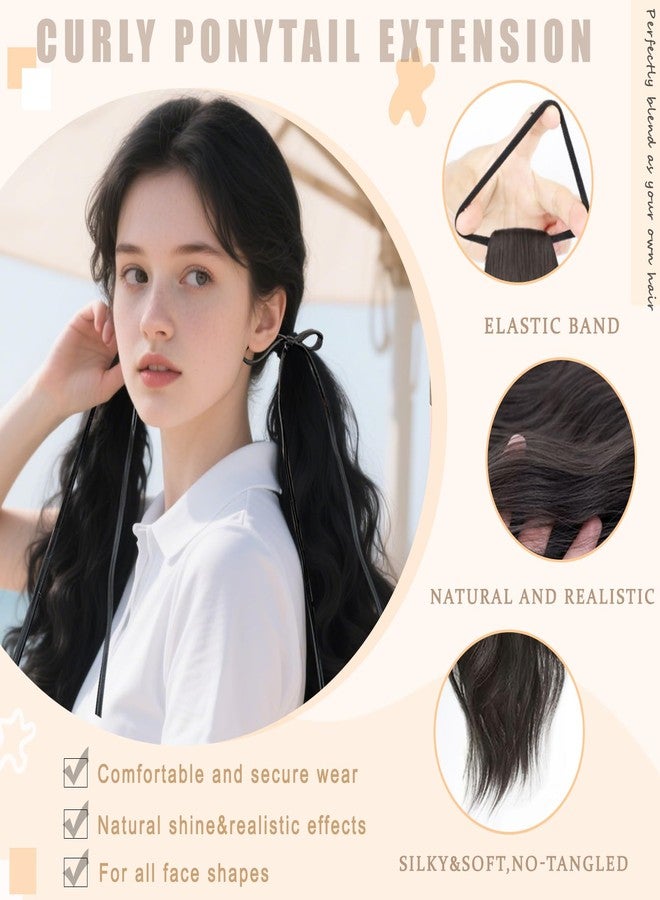 WZNBBOY 2PCS Curly Ponytail Extension with Elastic Tie 17 Inch Natural Wavy Hairpiece Synthetic Pony Tail Hair Extensions Wave Fake Ponytail Hairpieces for Women Daily Wear - Image 3