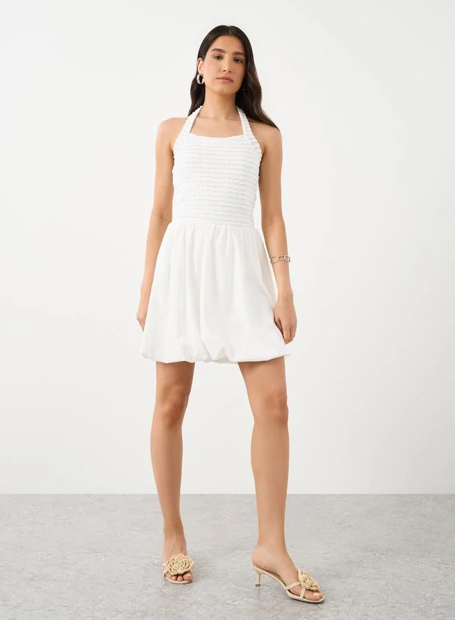 تايك تو Take Two Textured Balloon Hem Halter Neck Mini Dress