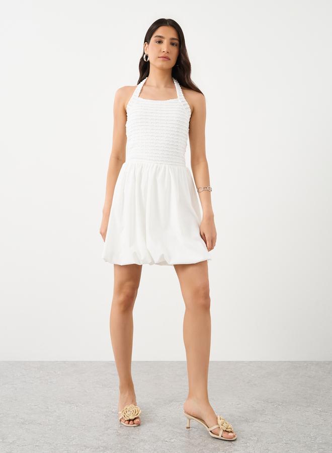 Take Two Textured Balloon Hem Halter Neck Mini Dress - Image 2