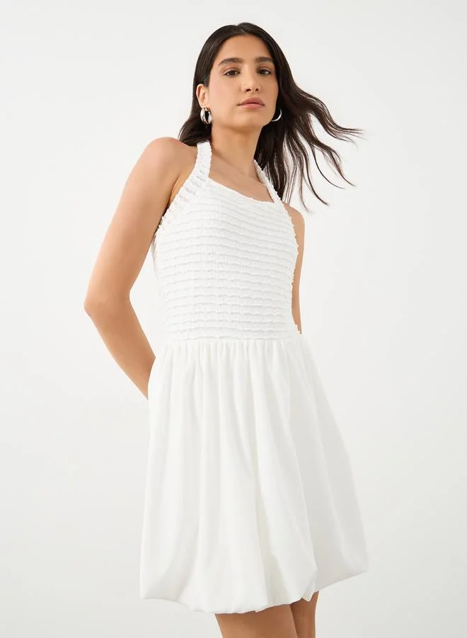 Take Two Take Two Textured Balloon Hem Halter Neck Mini Dress