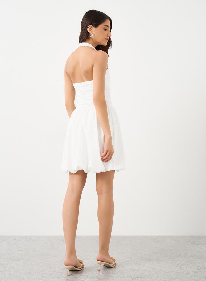 Take Two Textured Balloon Hem Halter Neck Mini Dress - Image 5