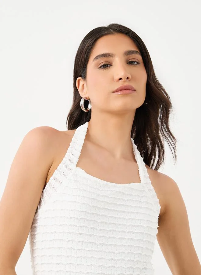Take Two Take Two Textured Balloon Hem Halter Neck Mini Dress