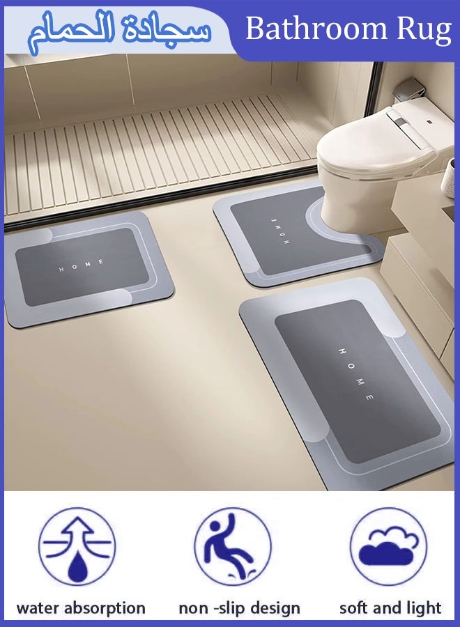 Bath Mat Set,Bathroom Rugs Sets 3 Piece,Diatom Bath Mat and U-Shaped Contour Toilet Rug Bathroom Mats,Machine Wash Quick Dry Bath Rug,Absorbent Bath Mat with Rubber Backing, Non-Slip Quick-Dry Toilet Bath Rug for Tub, Shower and Bath Room,Super Absorbent Bathtub Mat with Non-Slip, Thickened,Soft, Easier Clean Carpet - Image 1