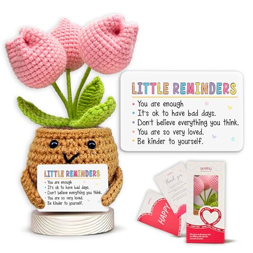 Gossby Handmade Positive Tulip Flower Crochet Little Reminder You are Enough Inspirational Gift for Women Positive Energy Apreciation Farewell Retirement Goodbye Gift for Coworker - Image 1