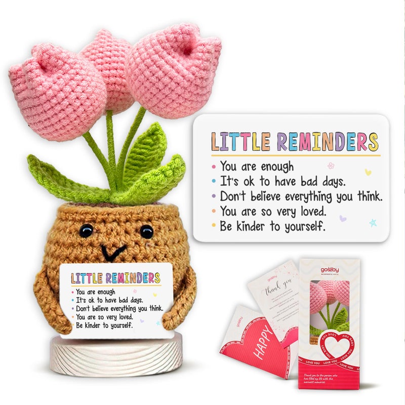 Gossby Handmade Positive Tulip Flower Crochet Little Reminder You are Enough Inspirational Gift for Women Positive Energy Apreciation Farewell Retirement Goodbye Gift for Coworker - Image 2