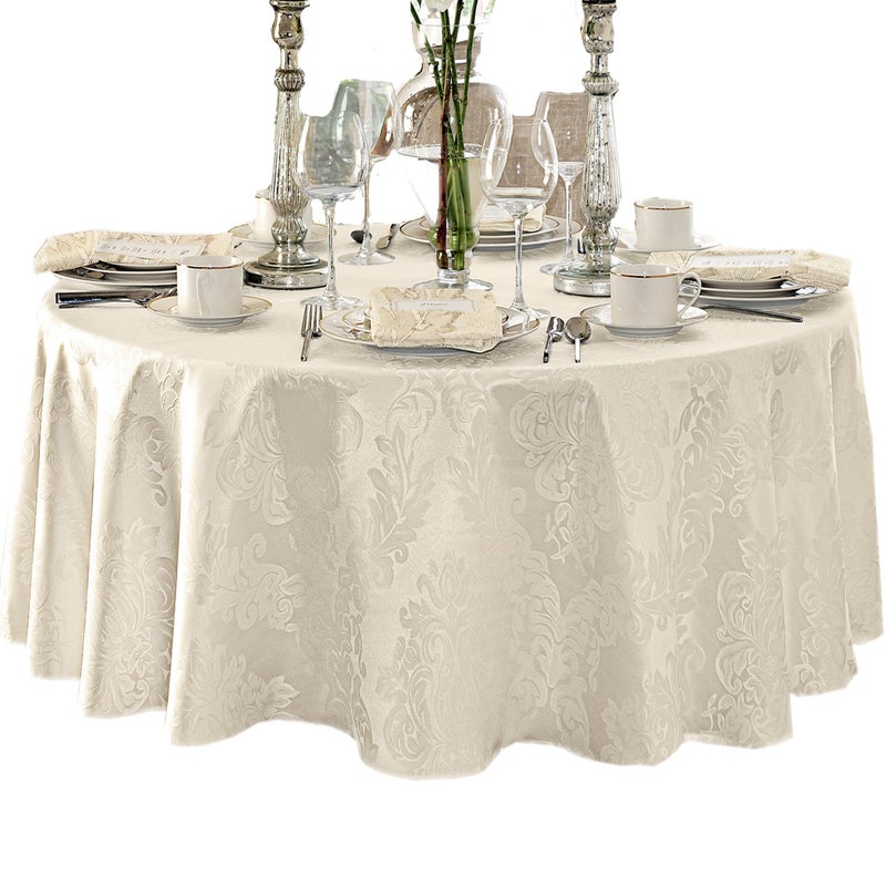 Newbridge Barcelona Luxury Damask Fabric Tablecloth 90 Round Antique White 100 Polyester No Iron Soil Resistant Dining Room Party and Banquet Table Cover