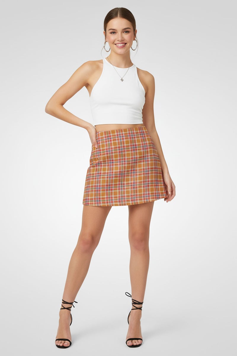 MONKI Women Plaid Mini Skirts, Multicolor - Image 1