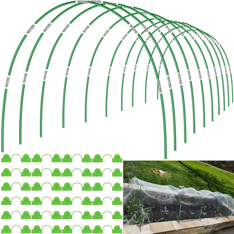 FuBegi 60pcs Garden Hoops for Raised Beds Wide, 8ft Greenhouse Hoops Grow Tunnel for Row Cover Netting, Adjustable Fiberglass Rust-Free Garden Bed Plant Hoops Support DIY Frame Stake for Outdoor, 40pcs Clips - Image 1