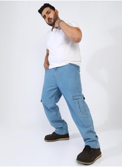 Instafab Plus Men's Light Blue Straight Cargo Denim Jeans  - Image 5