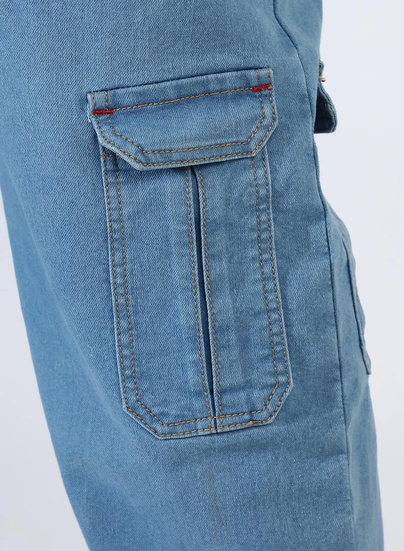 Instafab Plus Men's Light Blue Straight Cargo Denim Jeans