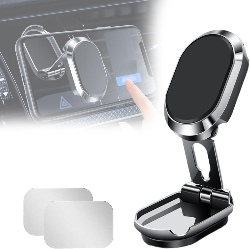 klarako Excel Gadgets Phone Holder, 2023 New 720° Metal Alloy Folding Magnetic Car Phone Holder for All Phone Types (Silver) - Image 1