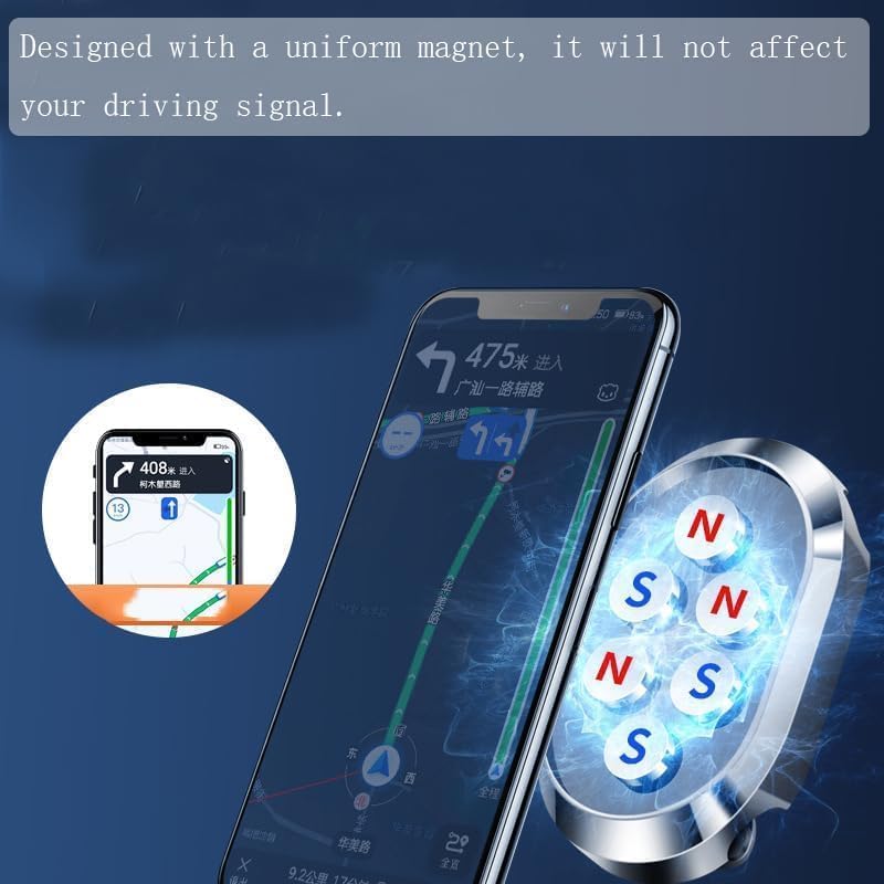 klarako Excel Gadgets Phone Holder, 2023 New 720° Metal Alloy Folding Magnetic Car Phone Holder for All Phone Types (Silver) - Image 3