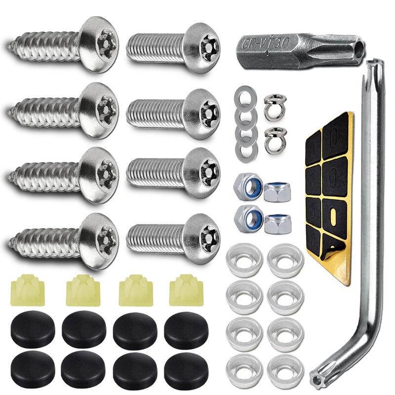 Anti Theft License Plate Screws Kits Tamper Resistant Licence Plate Kit 14M6 Security Screws Rust Proof Stainless Steel Bolts Fasteners Kit for Front Rear Frame Holder Mounting