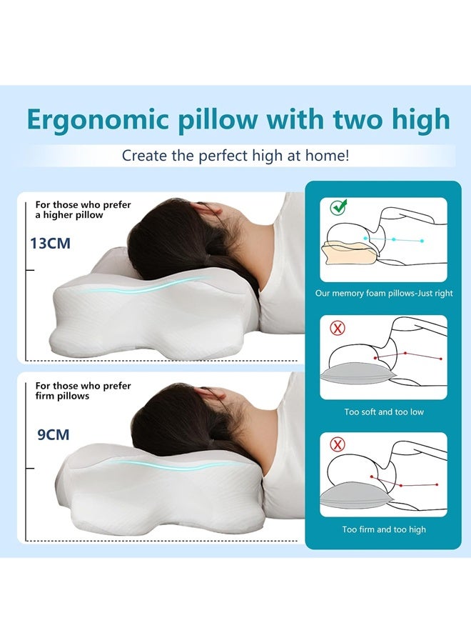 Cervical Pillow, Neck Pillow, Memory Foam Cervical Pillow, Ergonomic Orthopedic Pillow for Side Sleepers, Back and Mouth, 60 x 41 x 9/13 cm - Image 4