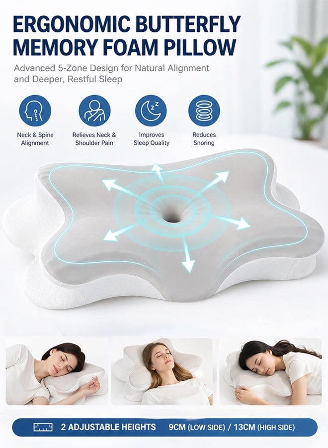 Cervical Pillow, Neck Pillow, Memory Foam Cervical Pillow, Ergonomic Orthopedic Pillow for Side Sleepers, Back and Mouth, 60 x 41 x 9/13 cm - Image 1
