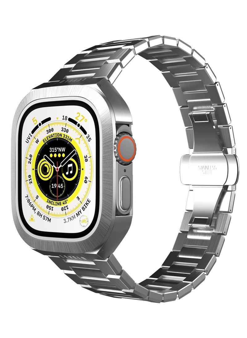 LEVELO Royal Stainless Steel Strap and Case For Apple Watch - Silver - Image 1